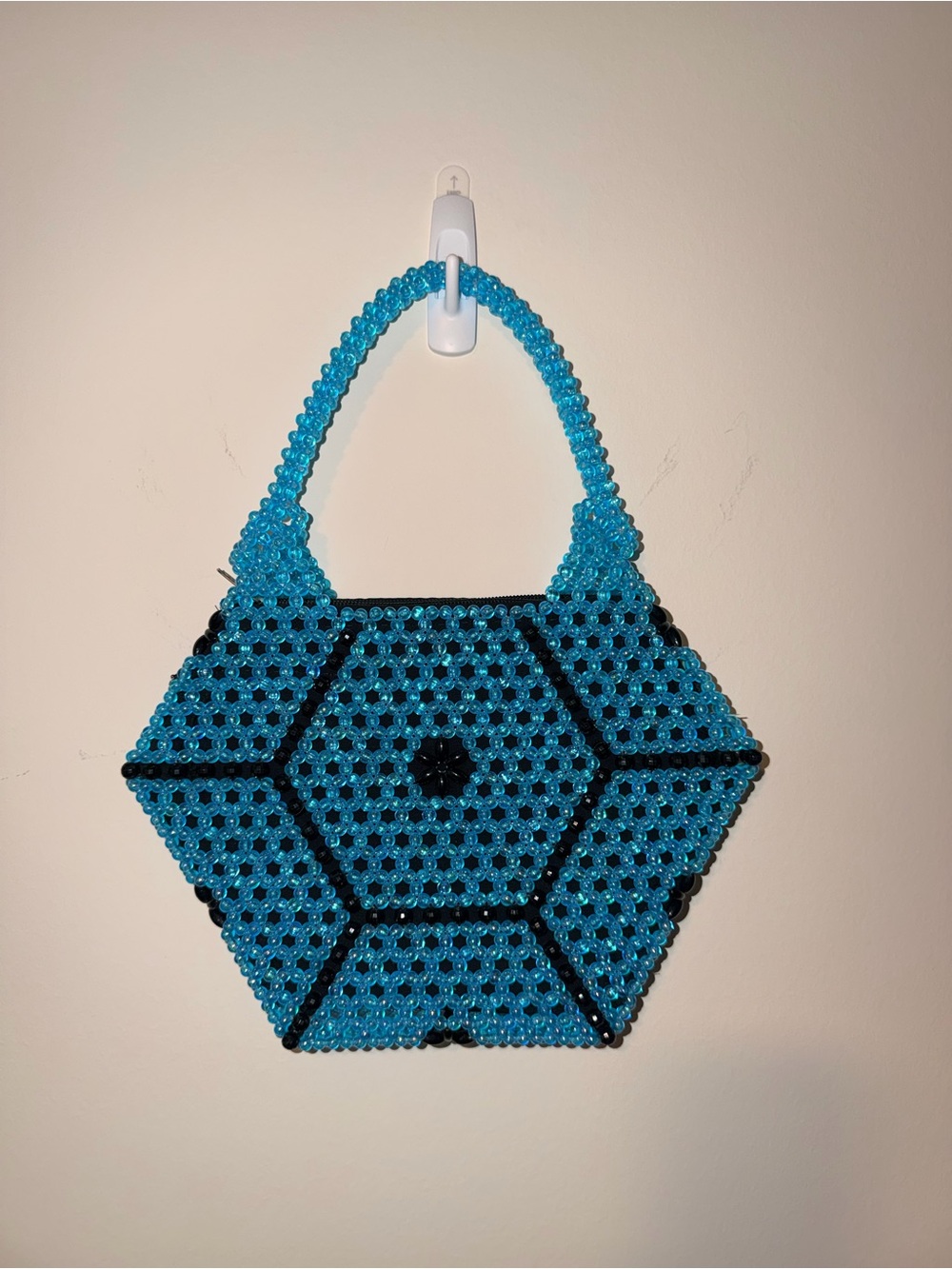 Handcrafted Turquoise Beaded Hexagon Tote